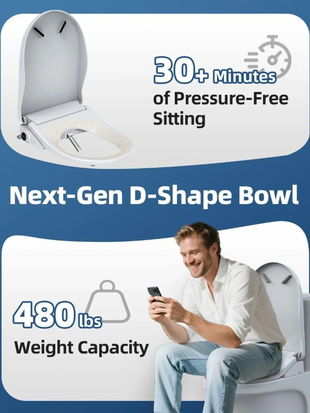 Electric Bidet Toilet Seat Heated Elongated Warm Water Dryer Remote Control Self